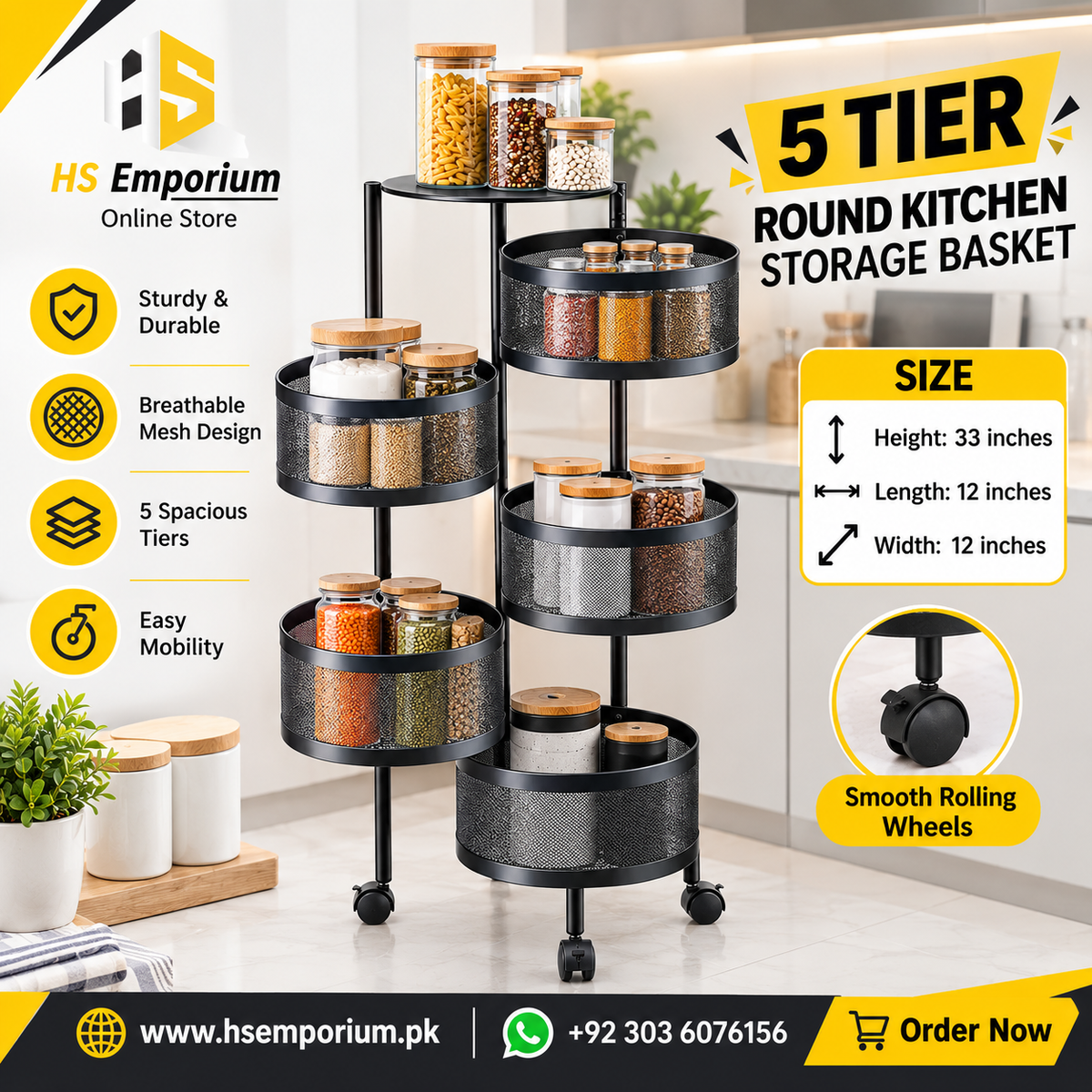 5 Tier Round Kitchen Storage Basket