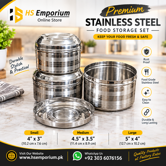Premium Stainless Steel Food Storage Set – 3 Pcs | Durable & Rust Proof