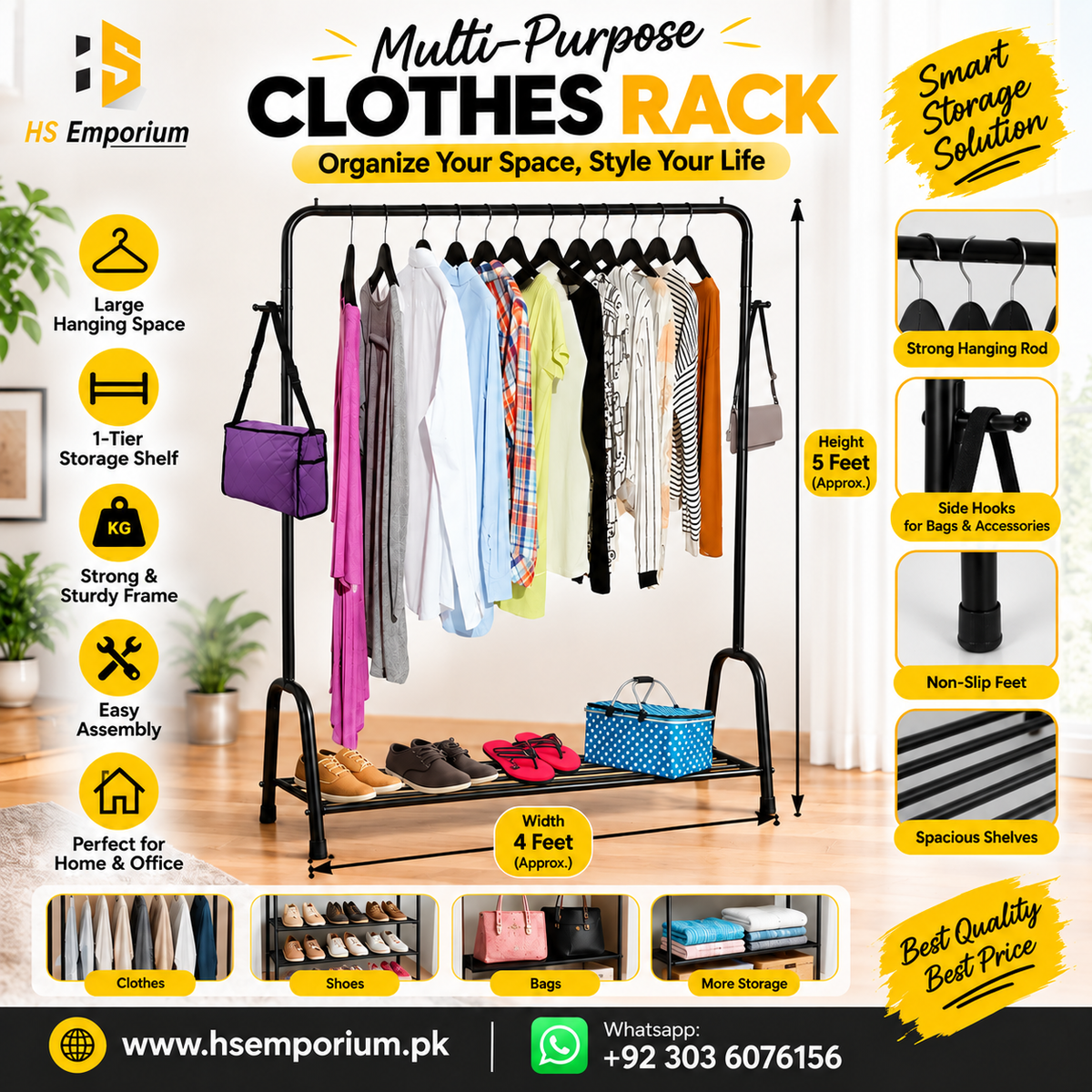 Cloth hanging stand/ Shoes Rack Stand / Garments Stand/ Purse and Accessories Hanging stand/ Boutique Display stand rack for your Home and Garments shop | HS Emporium |