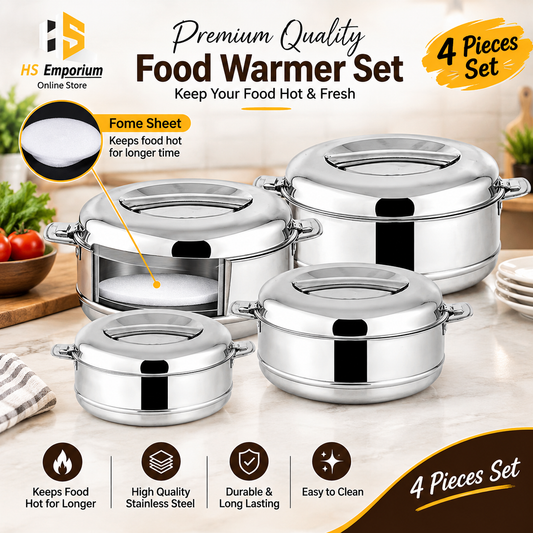Stainless Steel Hot Pot 4 Pcs Set – Premium Food Warmer | Keeps Food Hot & Fresh for Hours | HS Emporium |