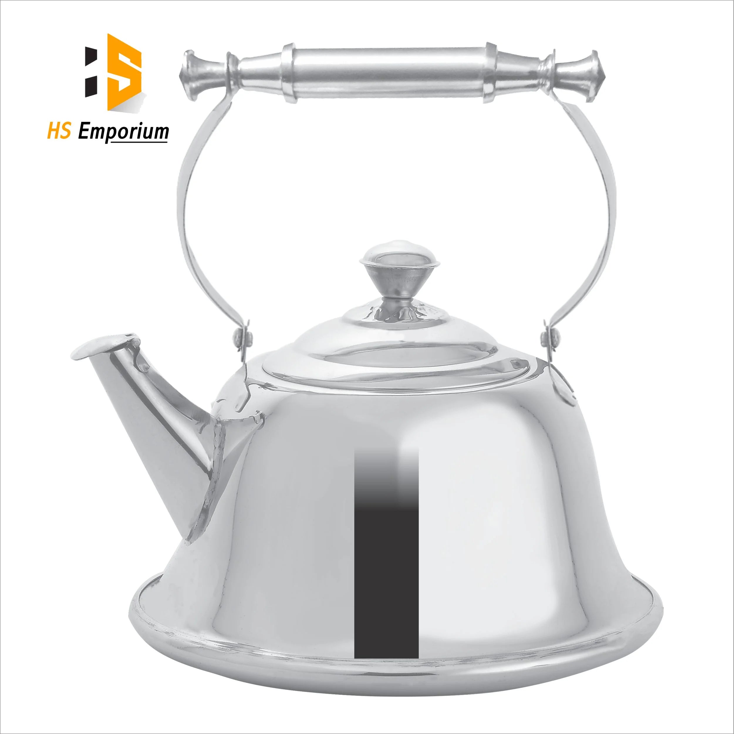 Stainless Steel Tea Kettle - 2.5 L / 3.5 L / 5 L / 6 L / 7 L - Pipe, Nagina & Wooden Handle –Red & Mirror Steel Finish | HS Emporium |