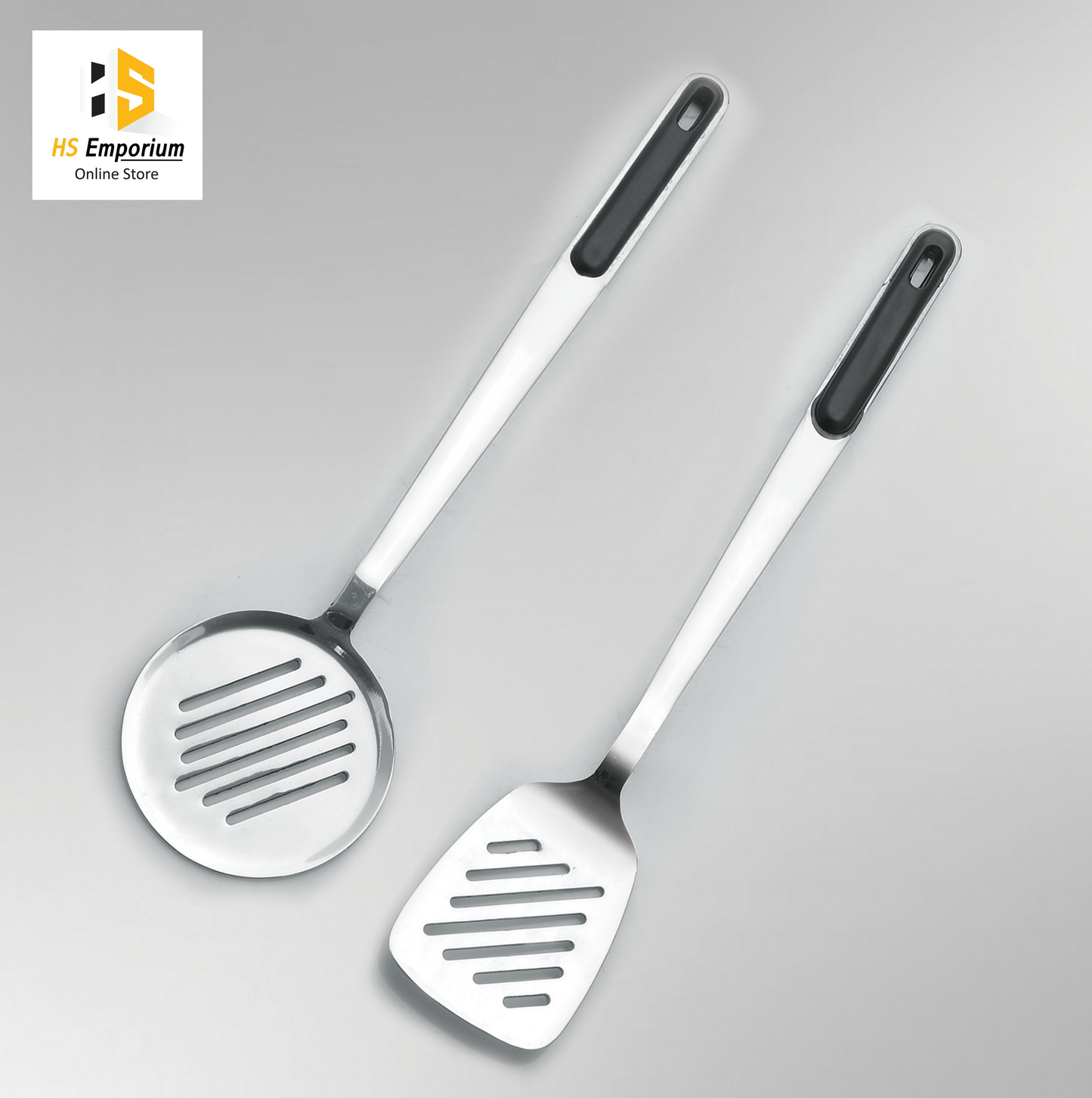 Premium Stainless Steel Kitchen Utensil Set – 4 Pieces Cooking Spoon, Skimmer, Turner & Ladle, Size 13" & 17" Serving Spoons by HS Emporium