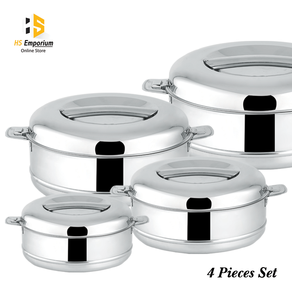 Stainless Steel Hot Pot 4 Pcs Set – Premium Food Warmer | Keeps Food Hot & Fresh for Hours | HS Emporium |