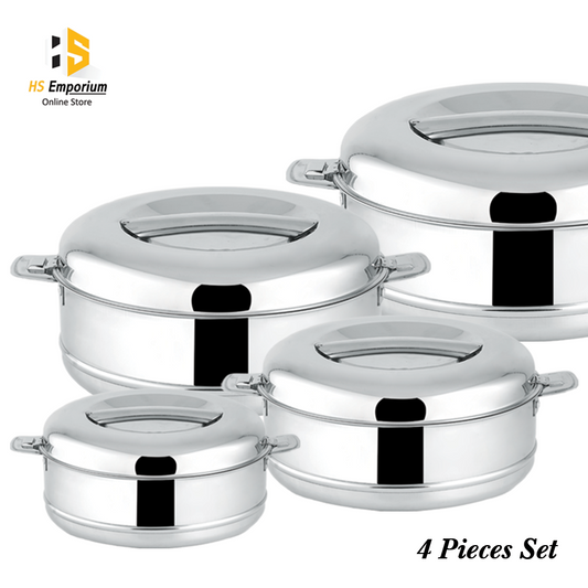 Stainless Steel Hot Pot 4 Pcs Set – Premium Food Warmer | Keeps Food Hot & Fresh for Hours | HS Emporium |