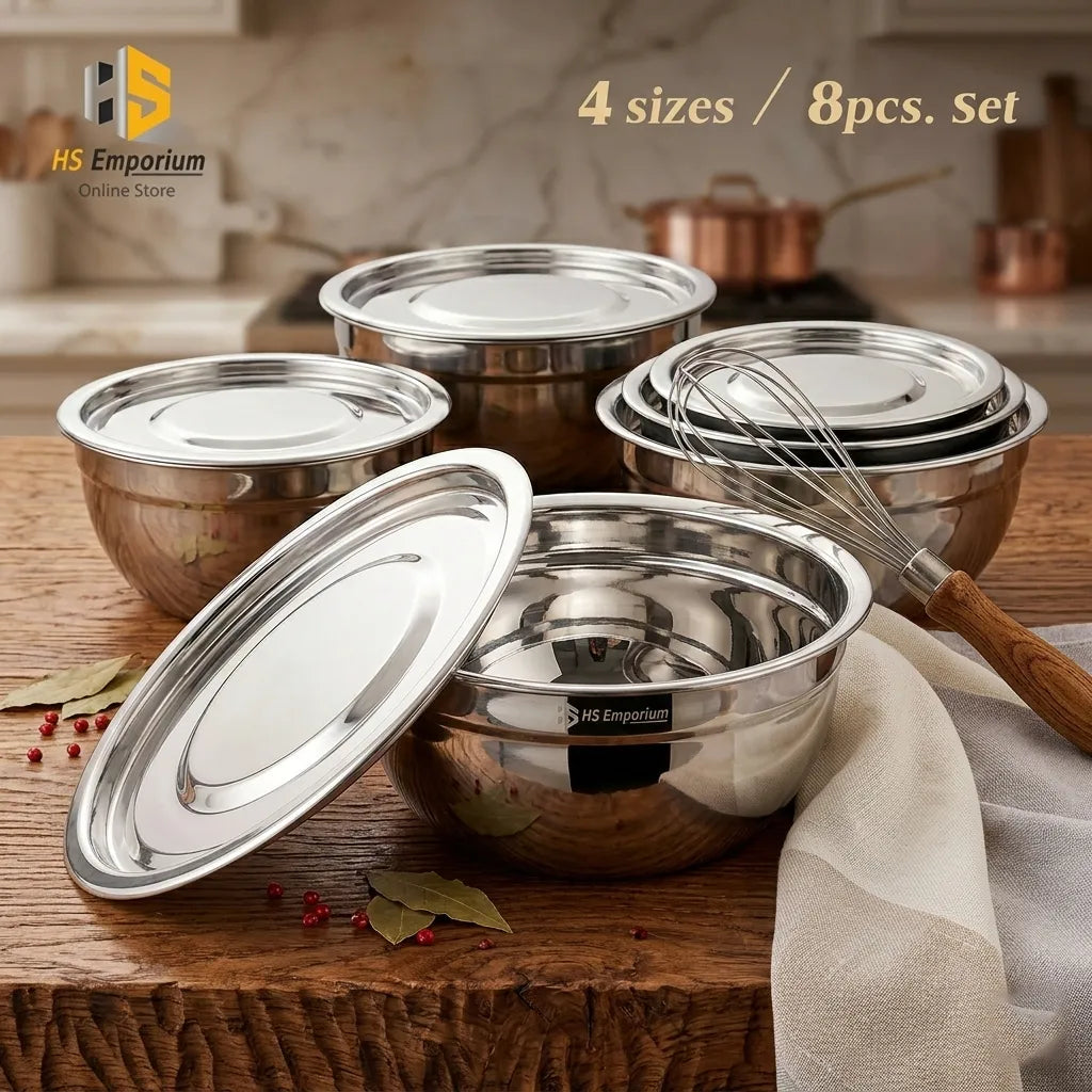 Stainless Steel Bowl 4 Pcs. Set with Lids – Premium Quality Mixing & Serving Bowls | HS Emporium |