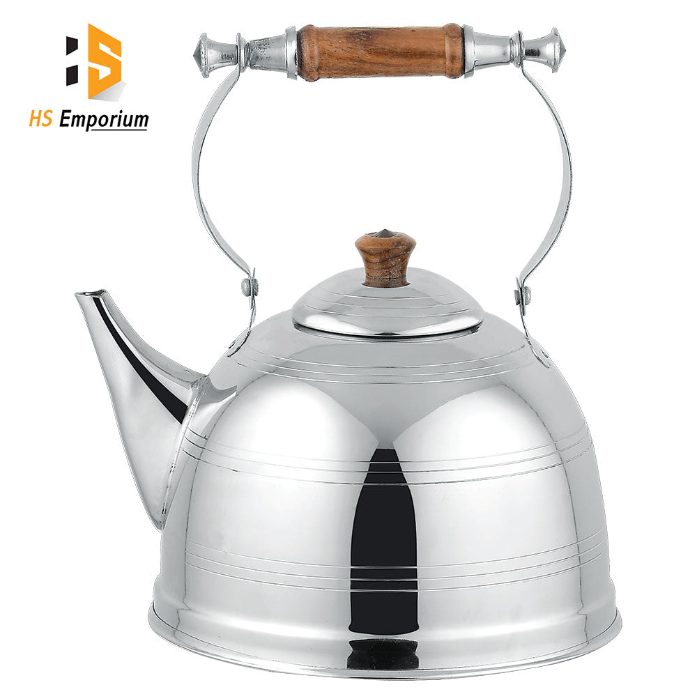 Stainless Steel Tea Kettle - 2 L / 3 L / 4 L  - Pipe, Nagina & Wooden Handle –Red & Mirror Steel Finish | HS Emporium |
