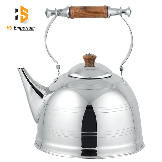 Stainless Steel Tea Kettle - 2 L / 3 L / 4 L  - Pipe, Nagina & Wooden Handle –Red & Mirror Steel Finish | HS Emporium |