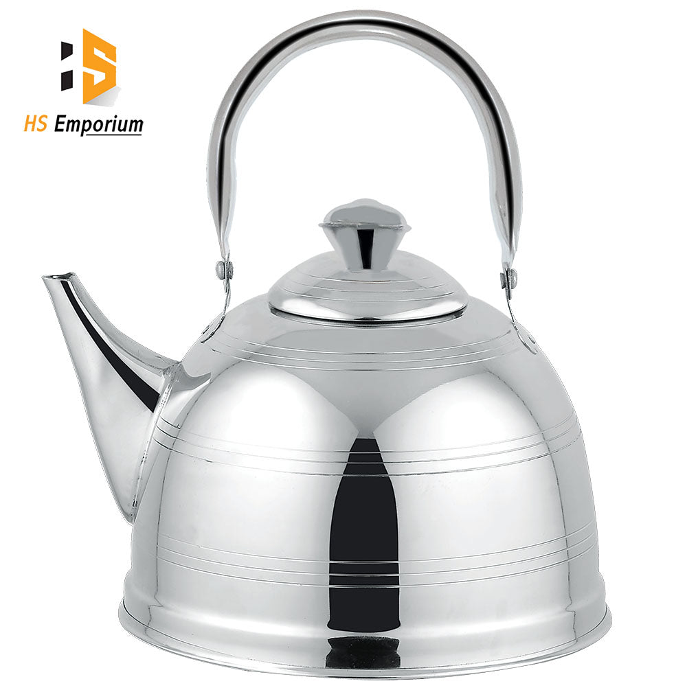 Stainless Steel Tea Kettle - 2 L / 3 L / 4 L  - Pipe, Nagina & Wooden Handle –Red & Mirror Steel Finish | HS Emporium |