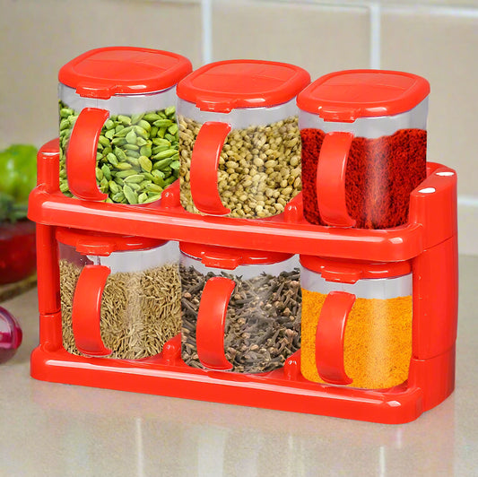 Plastic Spice Rack with 6 jars