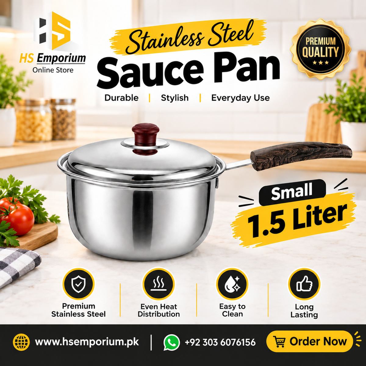 Stainless Steel Sauce Pan – Small 1.5 Liter | Premium Quality